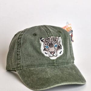 Olive green cap with embroidered leopard face