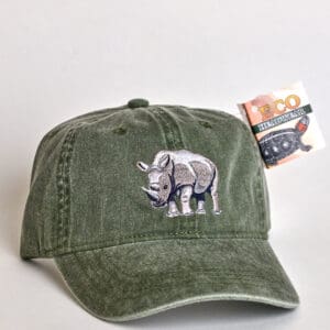 Green baseball cap with rhino embroidery