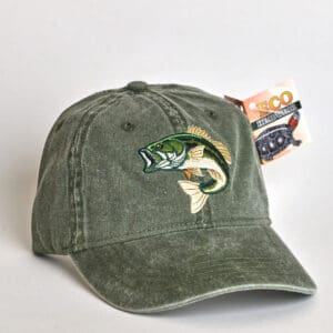 Green cap with embroidered fish design