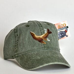 Olive baseball hat with embroidered sea lion